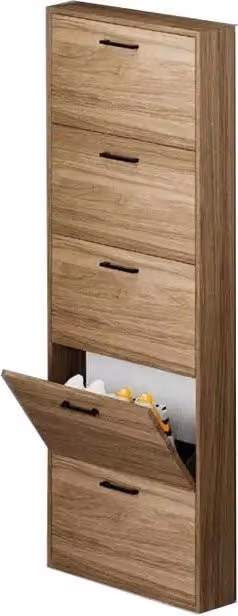 Scarpiera Slim IPERBRIKO in legno nobilitato con 5 ribalte, colore Noce Naturale, L: 180 cm, P: 65 cm, H: 15 cm