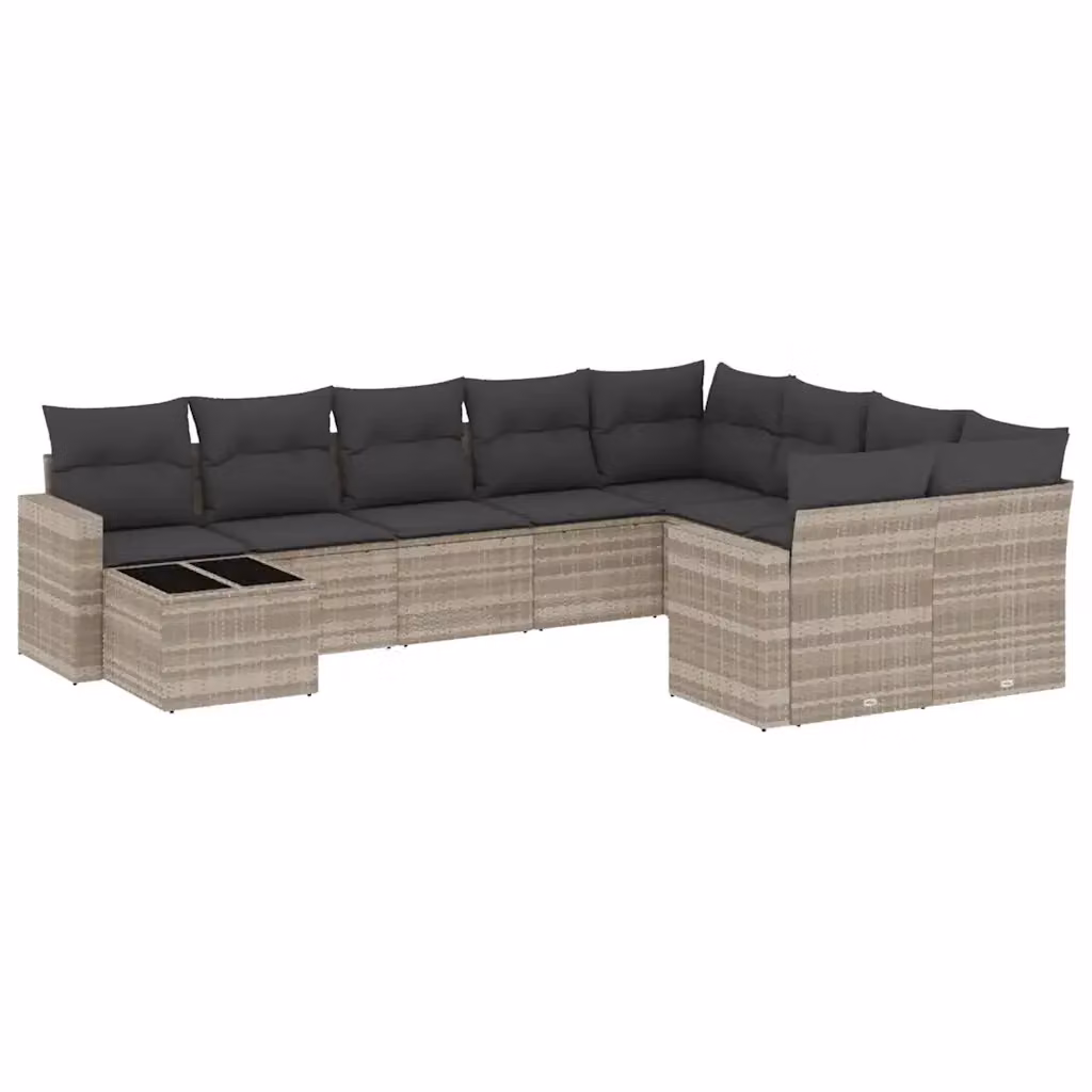 Set Divano da Giardino vidaXL 10 pz in Polyrattan Grigio con Cuscini e Tavolino – 2