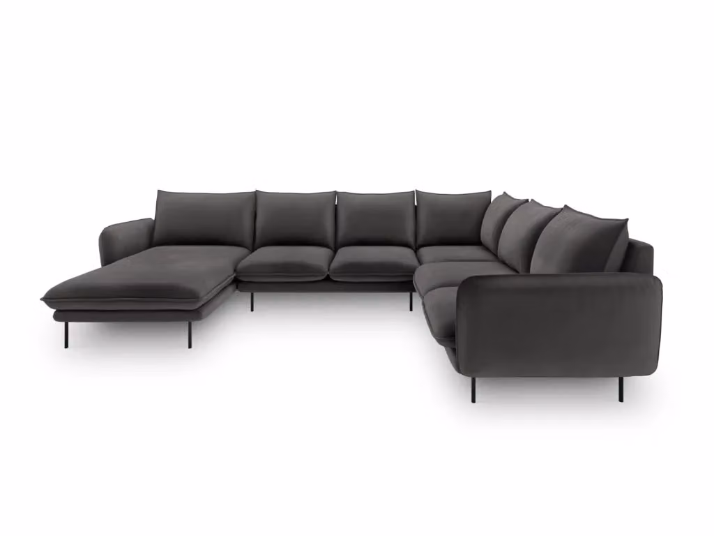 Divano panoramico destro Vienna Cosmopolitan Design in velluto grigio scuro da 7 posti L/P/H: 330 x 158 x 95 cm – 2