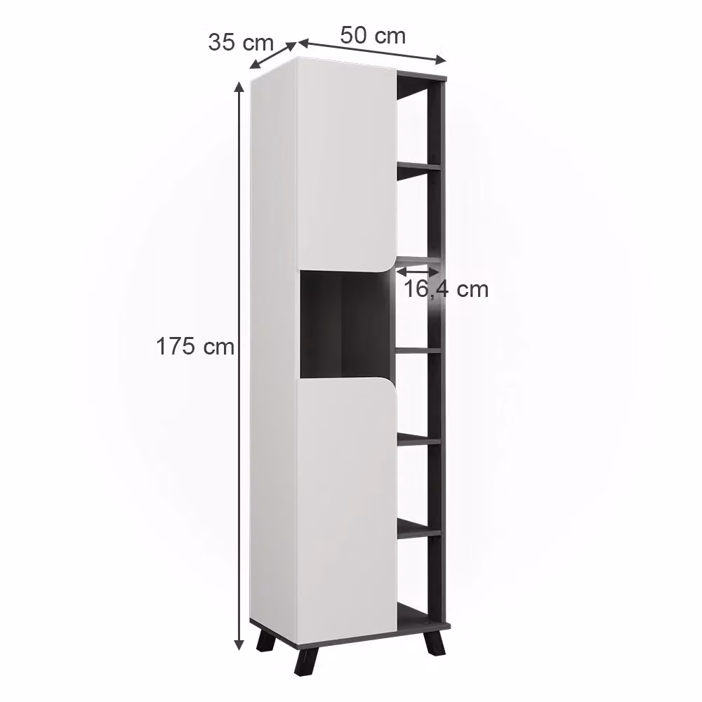 Mobile alto Vicco Karen Antracite e Bianco con 2 ante e ripiani interni H 175 x L 50 cm – 2