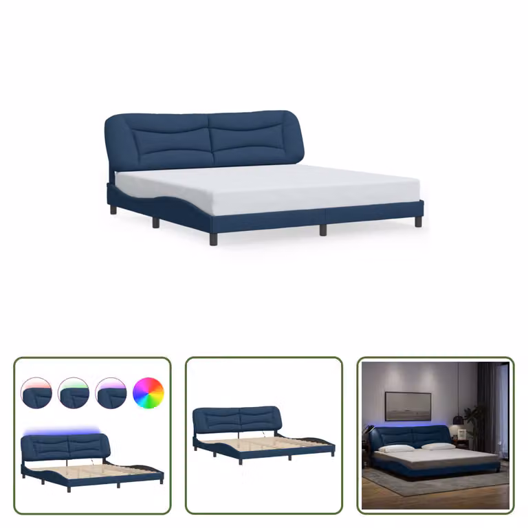 The Living Store Struttura letto con tessuto LED Blue 200x200 cm
