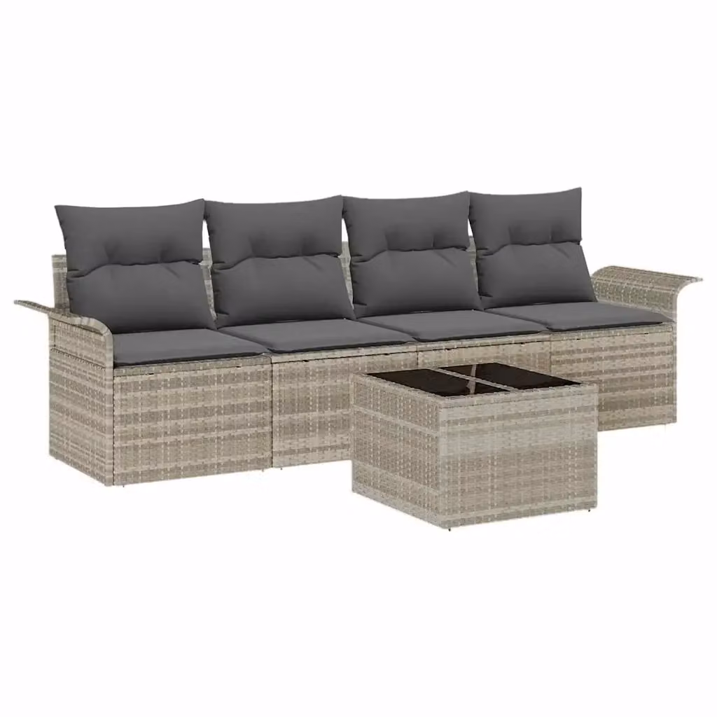 Set di divani da giardino vidaXL in polyrattan grigio con cuscini e tavolino da esterno – 2