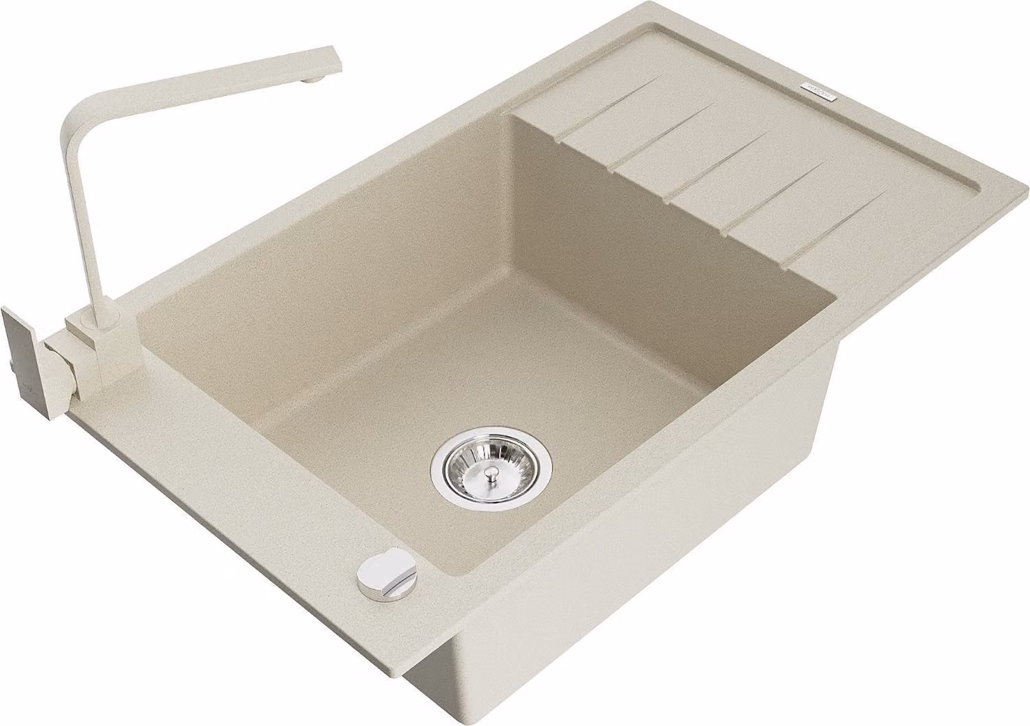 Mexen Elias lavello in granito 1 vasca con sgocciolatoio e miscelatore cucina Rita, beige - 6511-69-670300-69