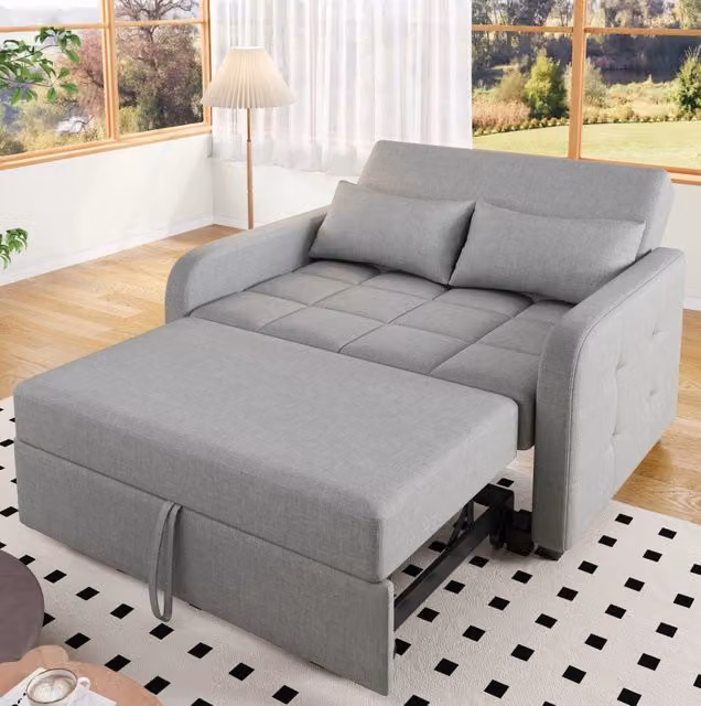 Divano letto 127x75 cm grigio antico; rivestimento cotone e lino - schienale regolabile