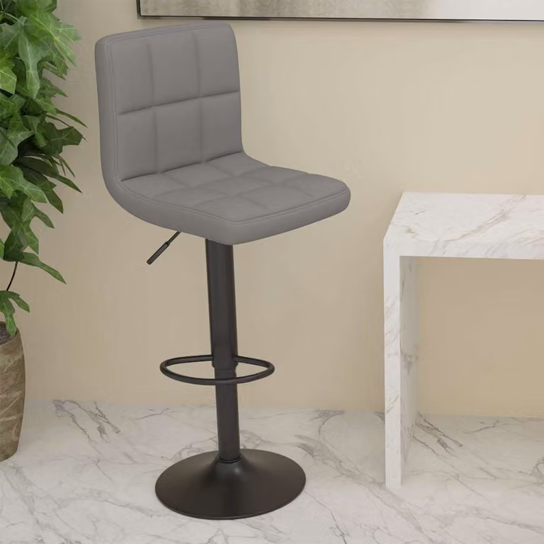 Sgabello da bar moderno vidaXL in tessuto e similpelle grigio con struttura in metallo