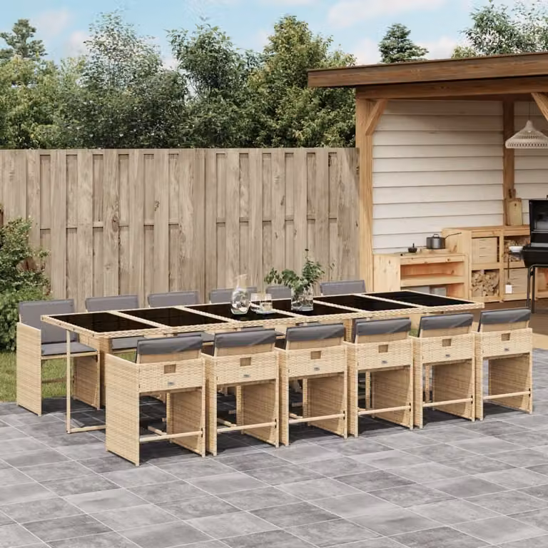 Maison Exclusive - Set Pranzo da Giardino 13 pz con Cuscini Beige Misto Polyrattan