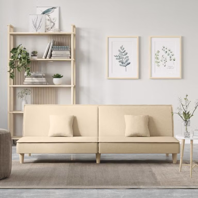 Divano Letto Click Clack vidaXL in Tessuto Beige con Funzione Letto e Poggiatesta Regolabile L/P/H: 200 x 140 x 70 cm