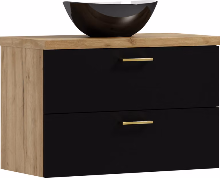 ADK Möbel | Pensile, 53,2x80x40,6 cm, con frontale nero e lavabo nero, LUNA 80