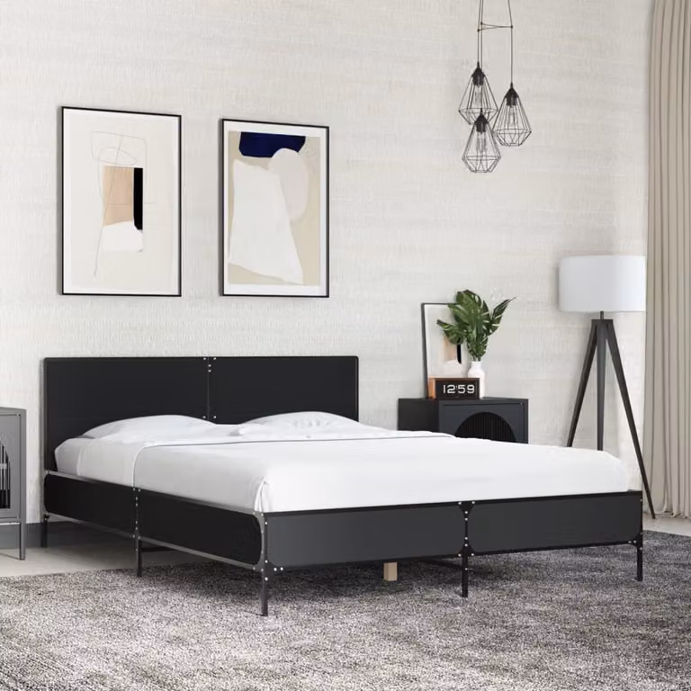 vidaXL Giroletto Moderno Nero in Legno e Metallo L: 120 cm, P: 200 cm, H: 80 cm