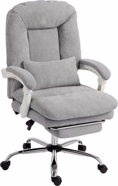 Sedia da ufficio ergonomica HOMCOM in velluto grigio chiaro con supporto lombare e poggiatesta, poltrona reclinabile con braccioli e altezza regolabile per home office
