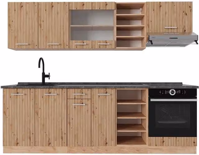 Cucina componibile moderna Vicco R-Line in rovere e antracite, L: 240 cm – 1