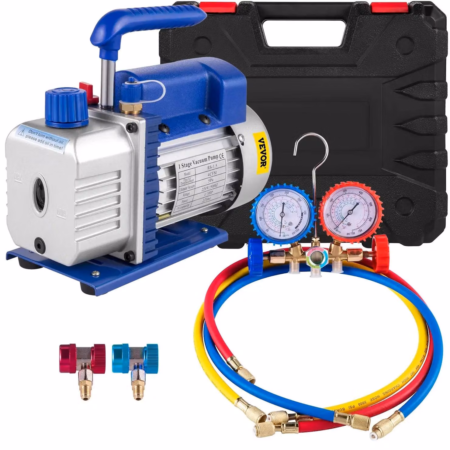 Pompe per vuoto, 1/3 CV, impugnatura ergonomica, 4 CFM, manometro da 1 a 3 HP