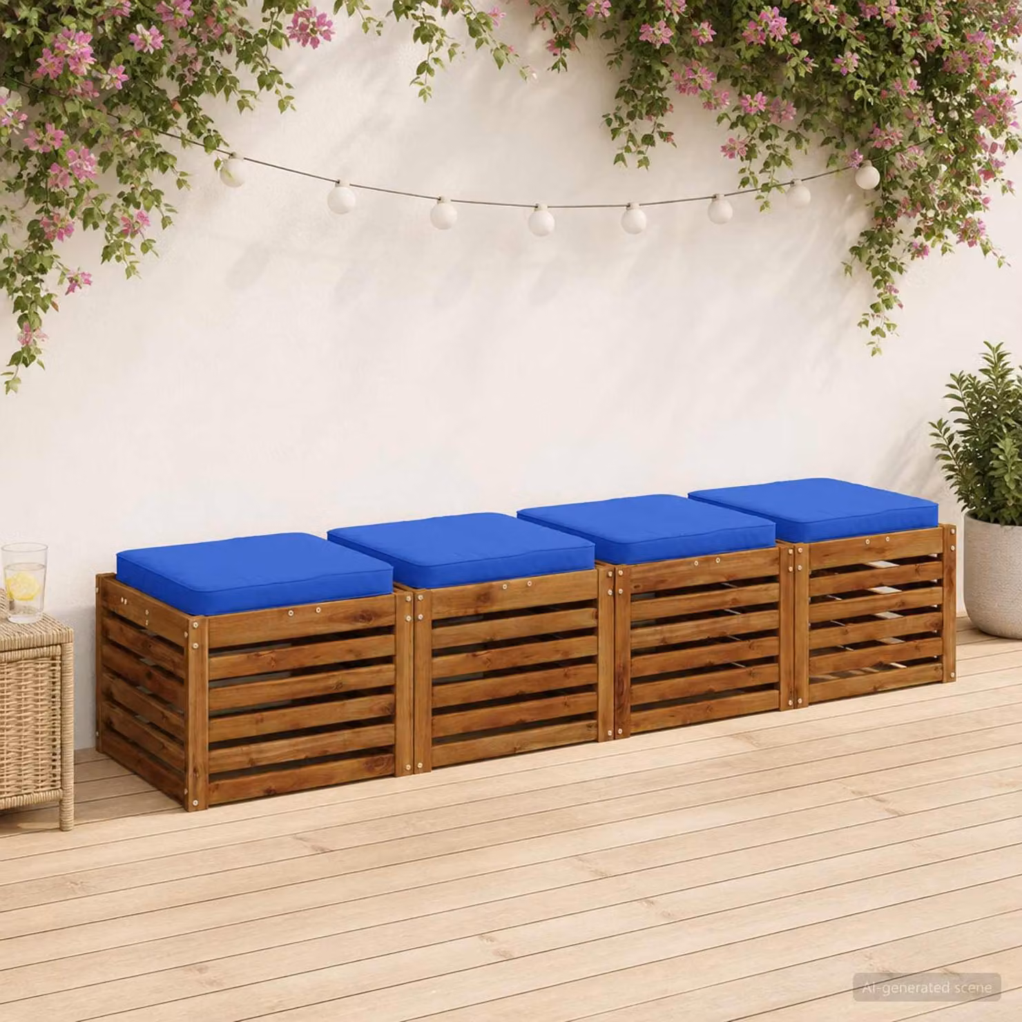 Set di 4 cuscini per sedia vidaXL VUGHT in poliestere blu con rivestimento rimovibile e lavabile