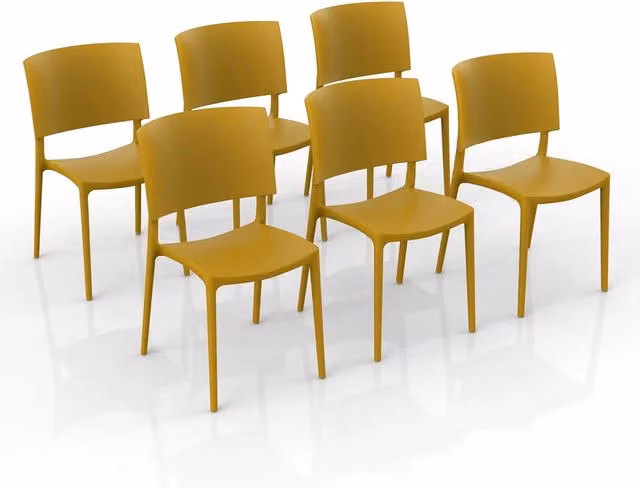 Set 6 sedie in polipropilene 100% Made in Italy SHARP, impilabile, resistente ai raggi UV, design moderno, ideale per sala da pranzo, cucina, sala d’attesa, bar, ristoranti o da esterno colore Mostarda