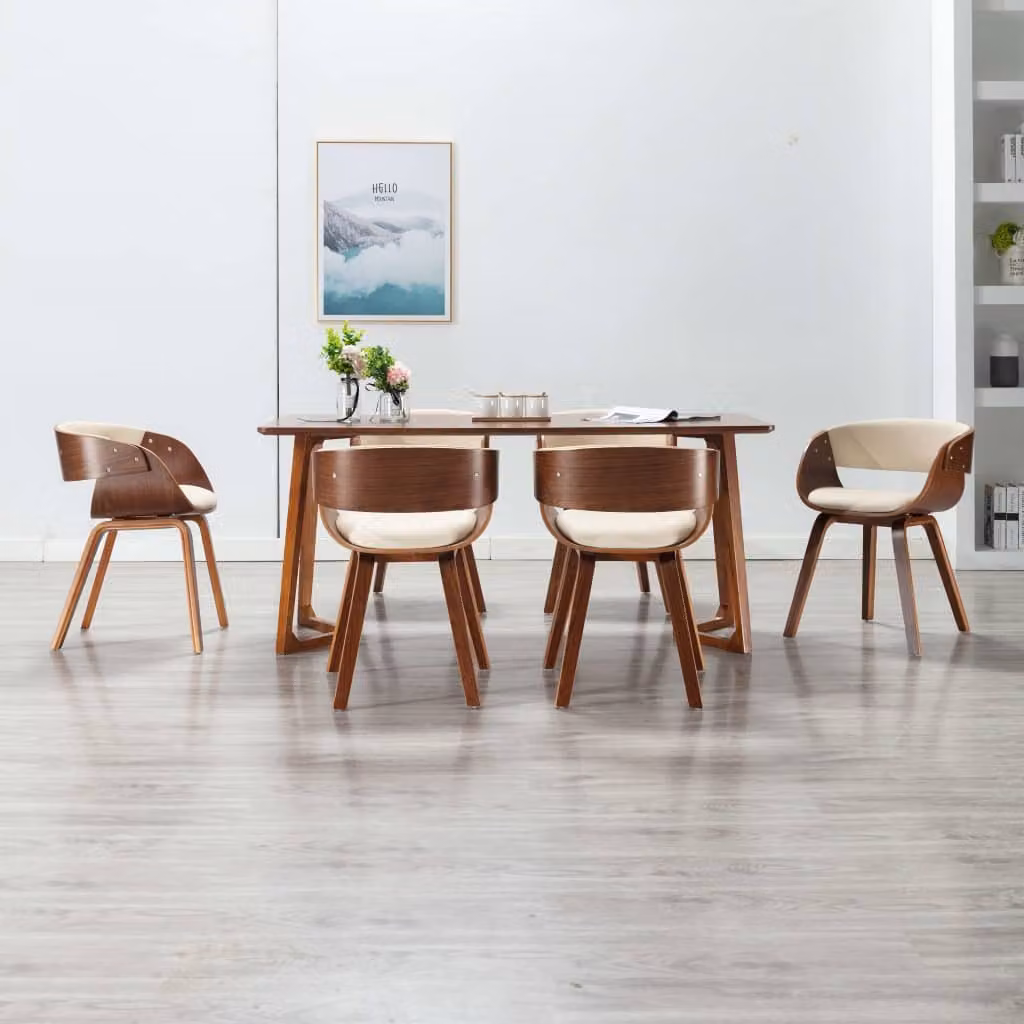 The Living Store Sedie da pranzo 6 pz. Legno curvo crema e Similcuoio