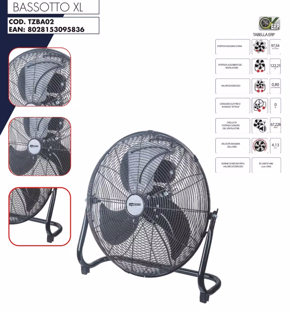 Ventilatore da pavimento Termozeta Bassotto XL TZBA02 in metallo nero, L: 120 cm, P: 45 cm – 2