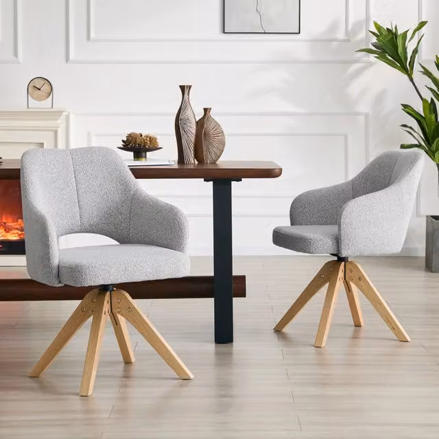 Set di 2 sedie da pranzo girevoli a 360 MIVRAY in tessuto grigio con seduta imbottita e base in legno L: 52,5 cm, P: 59,5 cm, H: 72 cm