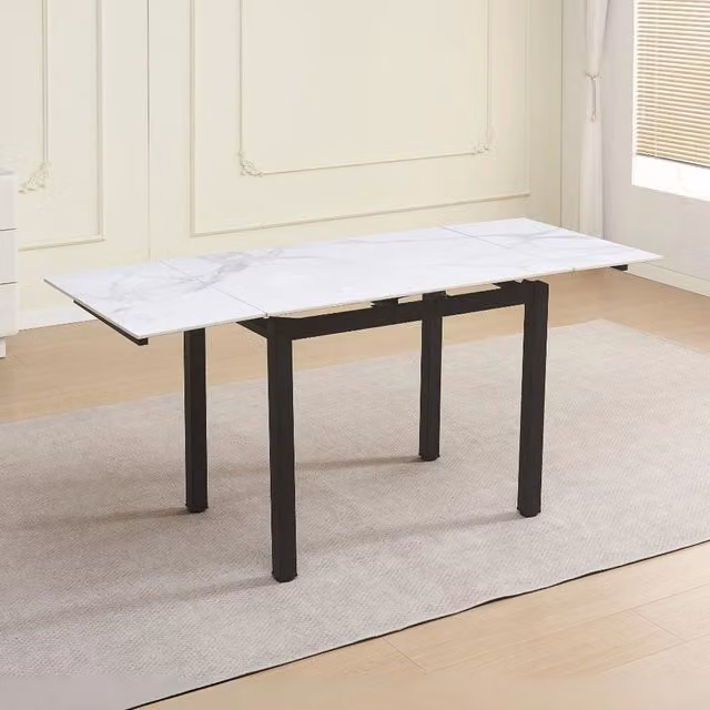 Tavolo allungabile Kyoto con piano in ceramica marmo bianco e struttura in metallo nero 100x70x75H