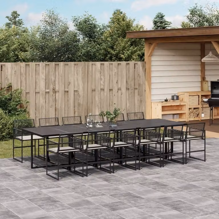 Maison Exclusive - Set da Pranzo da Giardino 13pz con Cuscini Nero in Polyrattan