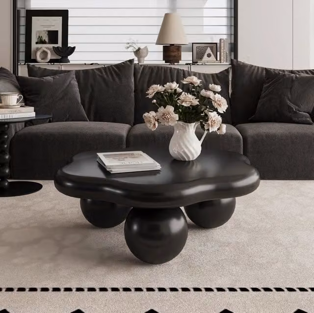 Tavolino da caffè a forma di nuvola Ø80x35 cm; design arrotondato in MDF nero