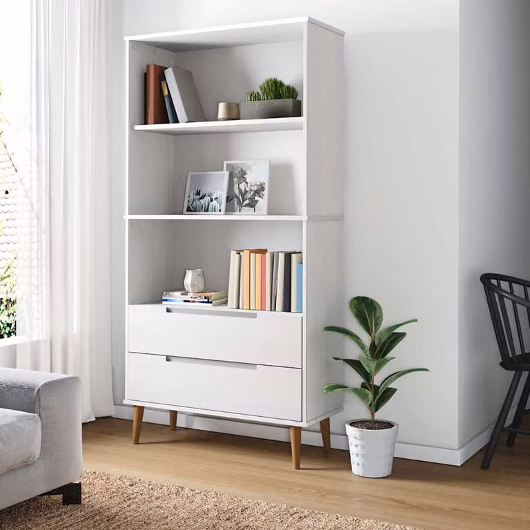 Libreria MOLDE vidaXL in legno massello di pino bianco, L 85 cm, P 35 cm, H 170,5 cm