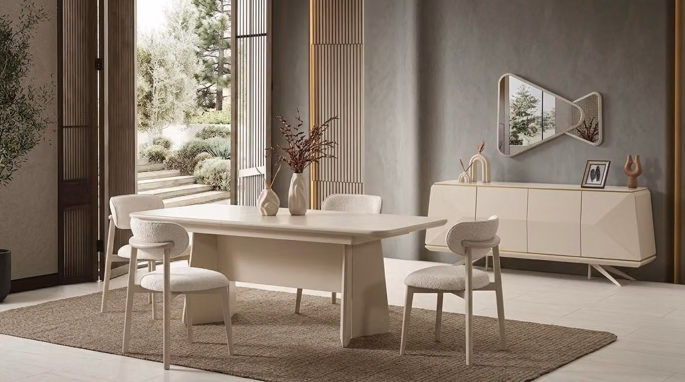 Tisch Konsole Spiegel Wohnzimmer Stil modern beige rechteckig ausziehbar