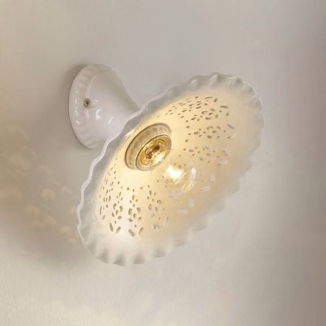 Applique da Parete MERLETTO di Ceramiche Borso in Ceramica Bianca Traforata Ø30 cm – 1