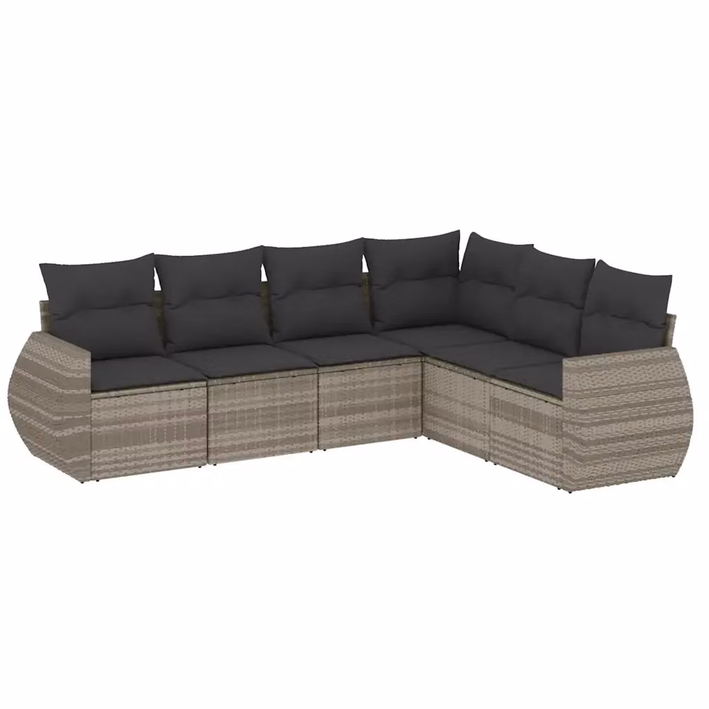 vidaXL Set Divano da Giardino a L in Polyrattan Grigio con Cuscini per 6 Persone – 2