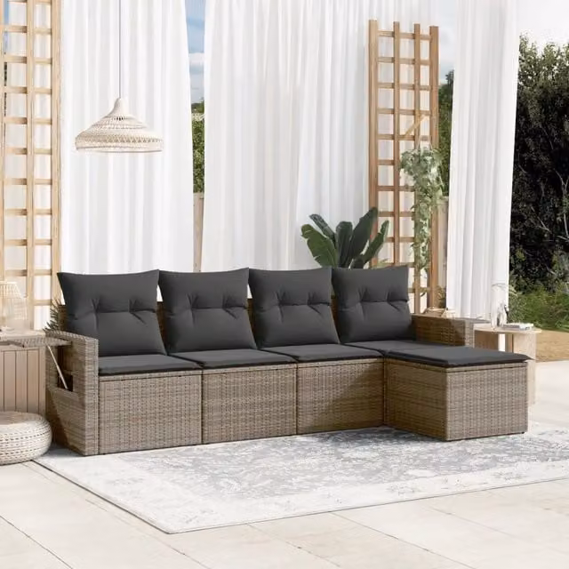 Set Divano da Giardino 5 pz con Cuscini-Sofa da Giardino-Divanetto da esterno Grigio in Polyrattan 321710