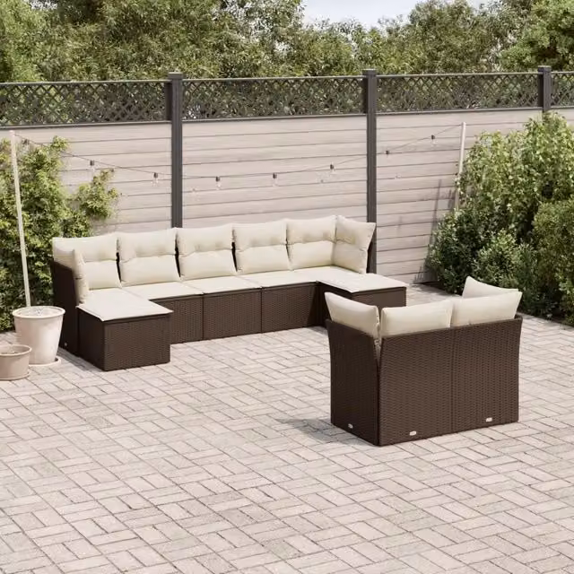 Set Divani da Giardino 9pz con Cuscini Marrone in Polyrattan 3250152