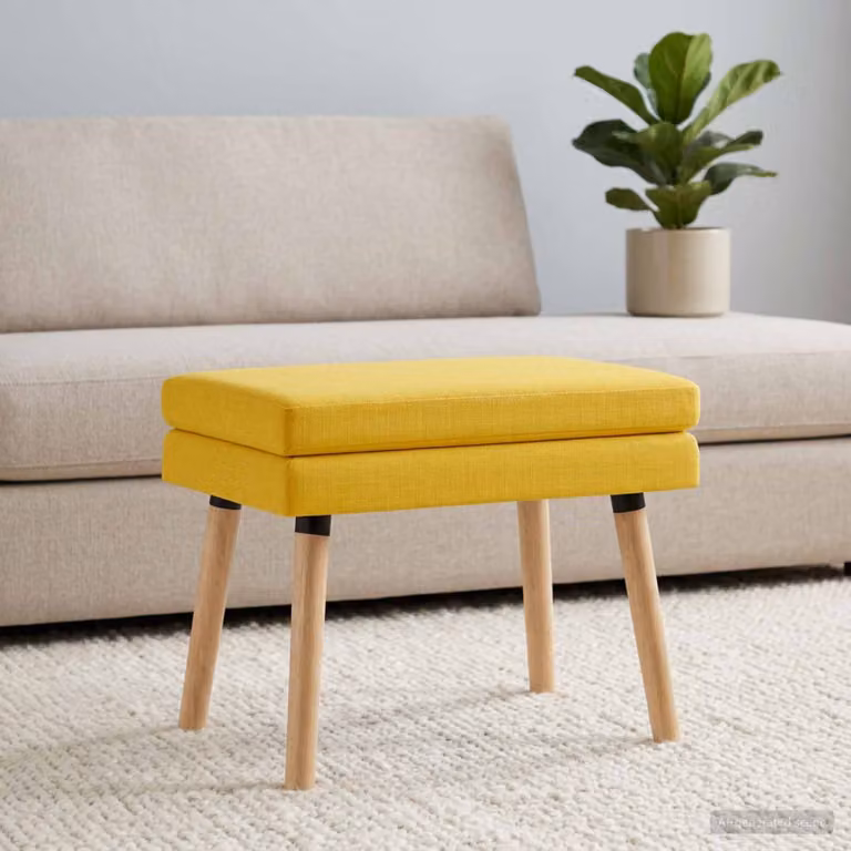 Panchina moderna vidaXL in legno e tessuto giallo L: 60 cm, P: 40 cm, H: 46 cm