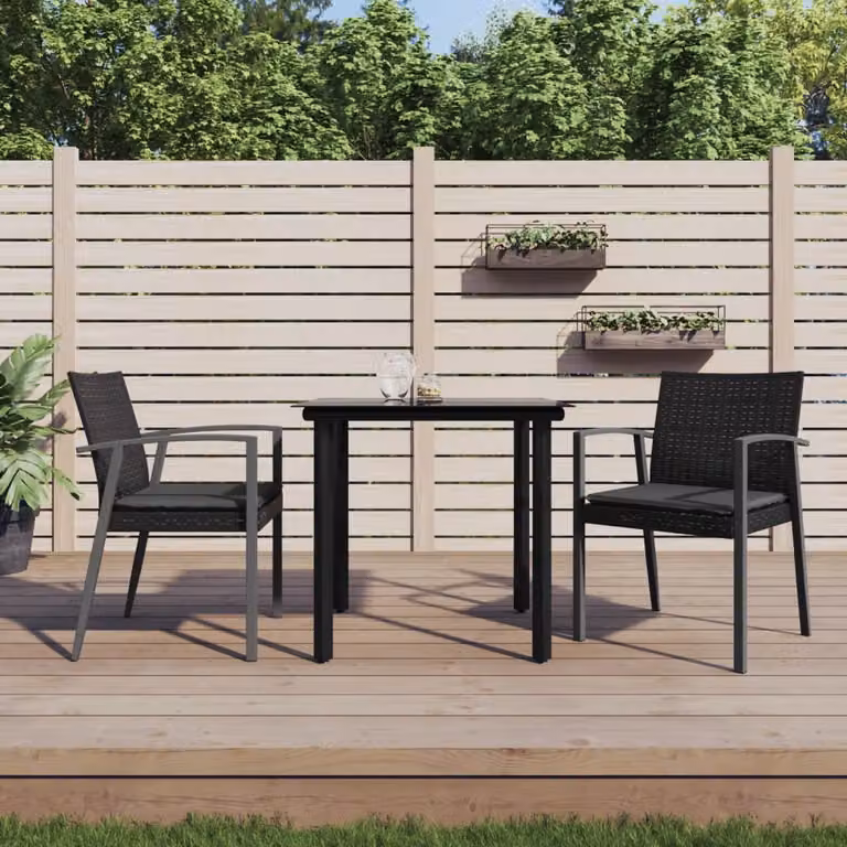 The Living Store Set da pranzo da giardino in 3 pezzi con cuscini in poly rattan e acciaio