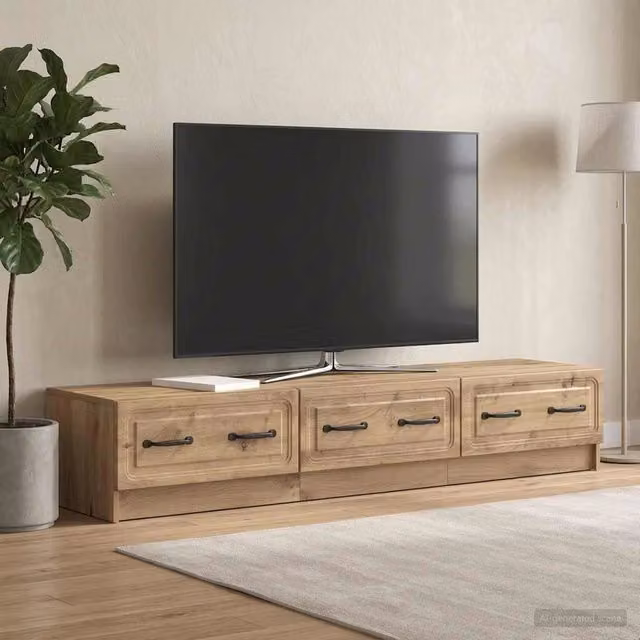 Mobile TV moderno vidaXL in legno color rovere marrone L: 147 cm, P: 34,5 cm, H: 27 cm – 1