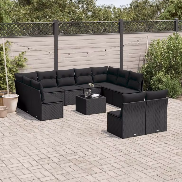 Maison Exclusive - Set Divani da Giardino 12 pz con Cuscini Nero in Polyrattan
