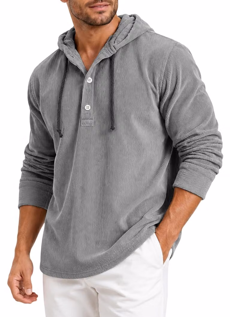 Camicia sportiva da uomo a maniche lunghe con cappuccio