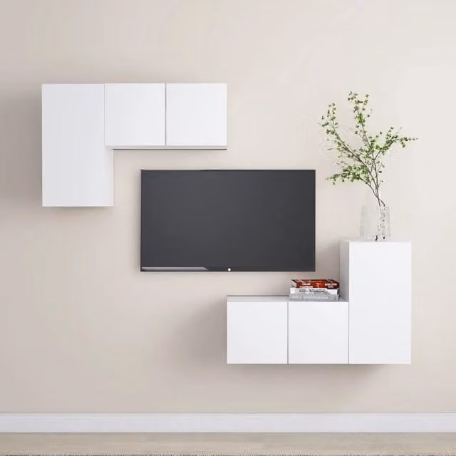 Set di 4 mobili porta TV Design In in legno multistrato bianco opaco per soggiorno in stile minimalista – 1
