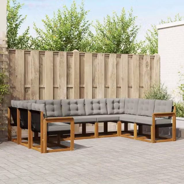 Set di divani da esterno 9 pz Grigio Naturale e Chiaro 3369042