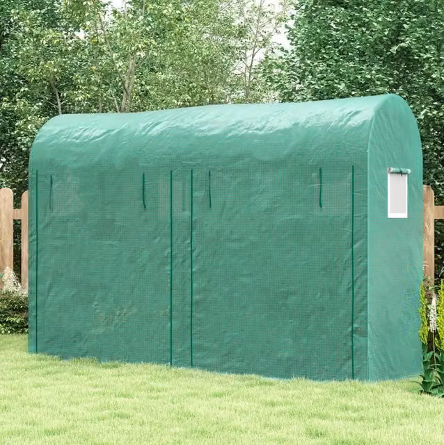 Serra da giardino 300x100x200 cm in acciaio verde con telo PE e 4 finestre