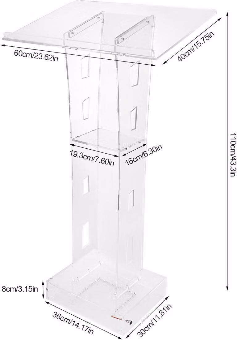Piattaforma di presentazione in acrilico trasparente - Podio - Tribuna - Tavolo da conferenza con illuminazione a LED blu