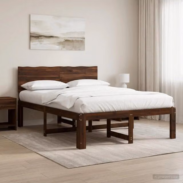 Letto matrimoniale con testiera ROSTOCK vidaXL in legno di acacia marrone scuro L/P/H: 140 x 190 x 91 cm
