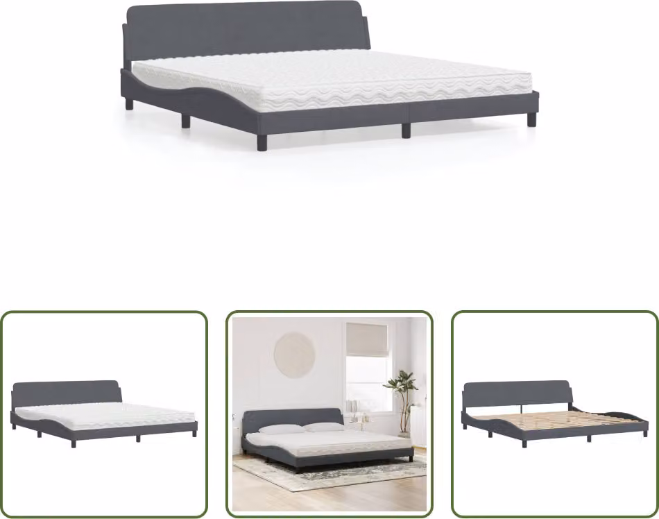The Living Store Letto con materasso grigio scuro 200x200 cm in velluto