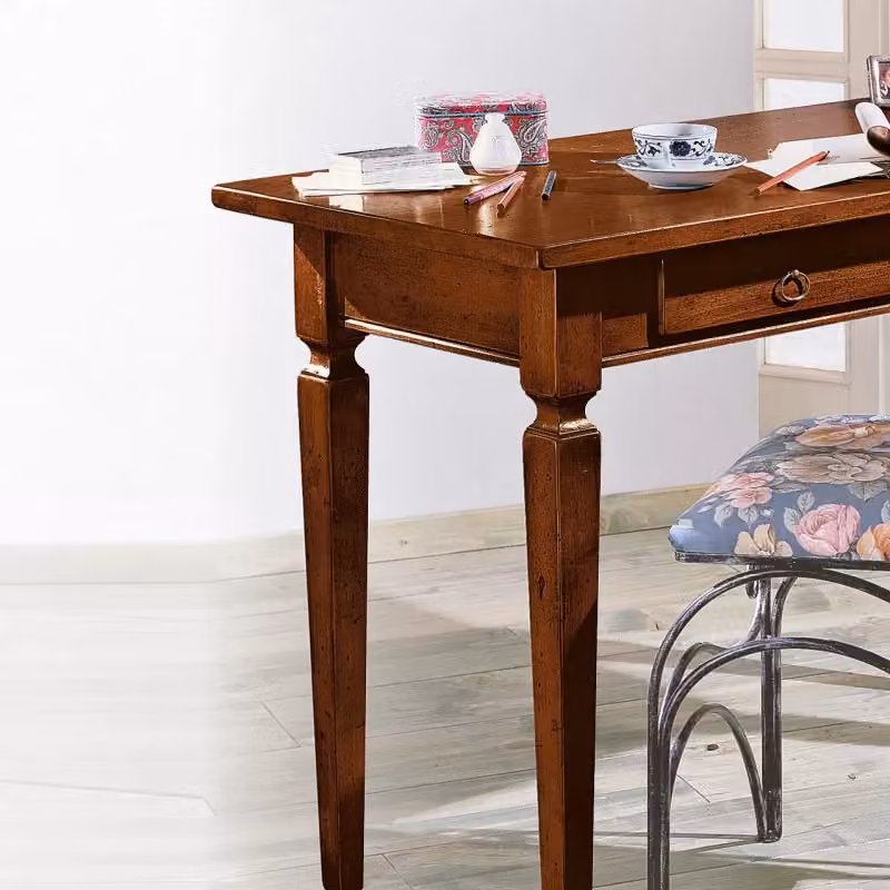 Scrivania in legno massello Mobili 2G stile arte povera colore noce L: 120 cm, P: 58 cm, H: 79 cm – 2