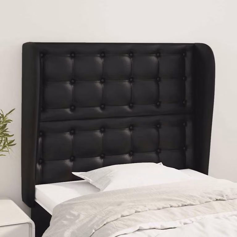 Testiera per letto imbottita vidaXL in similpelle nera con struttura in legno L: 83 cm, P: 23 cm, H: 118-128 cm