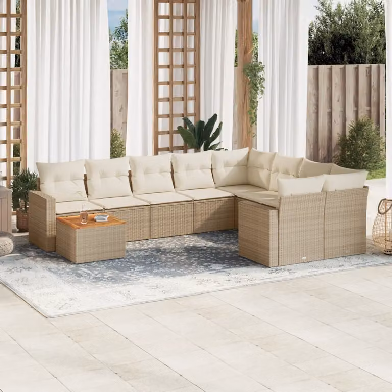 Maison Exclusive - Set Divano da Giardino 10 pz con Cuscini Beige in Polyrattan