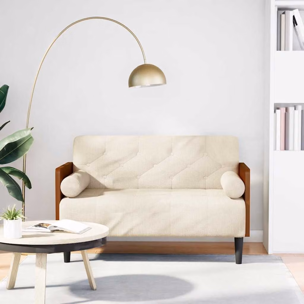 vidaXL Divanetto Moderno in Lino Beige con Cuscini Bolster, L: 110 cm