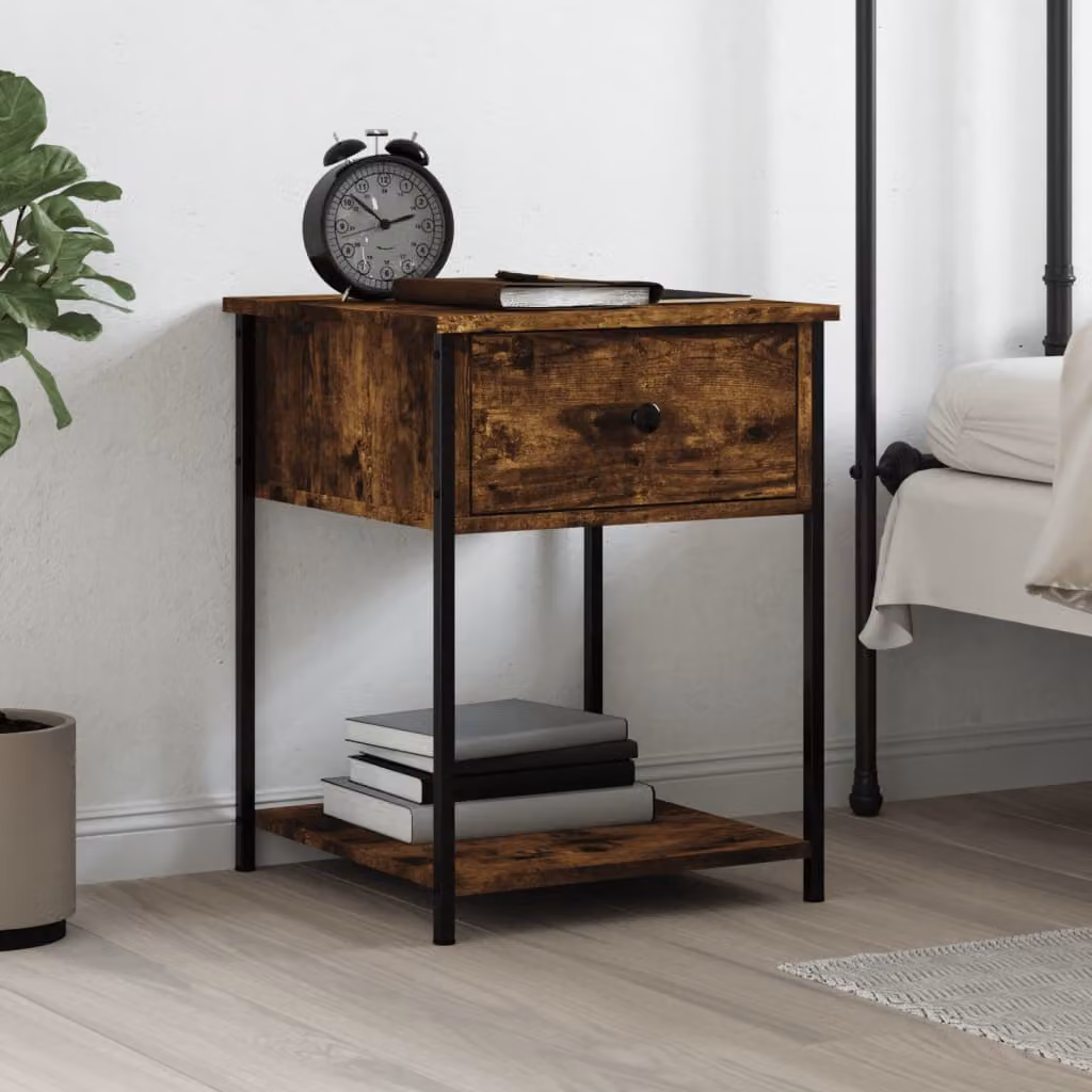 Comodino vidaXL in Legno Rovere Fumo Marrone Moderno L: 44 cm, P: 45 cm, H: 58 cm