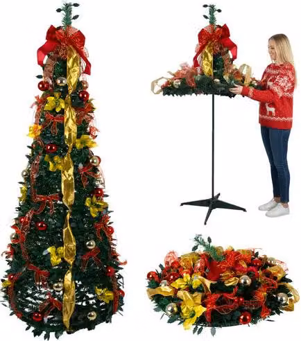 Albero di Natale artificiale pieghevole da 6 piedi con decorazioni