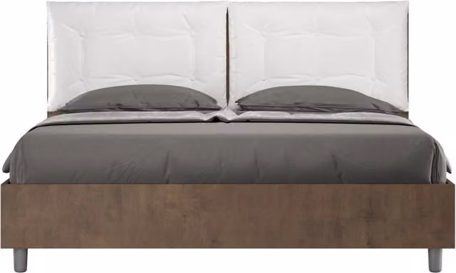 Letto Matrimoniale 160x190 cm con Rete Struttura Noce con Cuscini in Similpelle Egos Annalisa Bianco