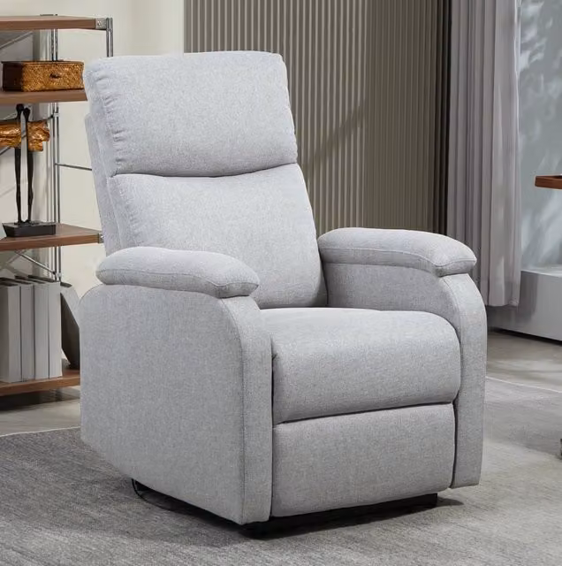 Poltrona Relax con funzione lettino, rivestimento effetto lino grigio, molle insacchettate, fino a 150 kg