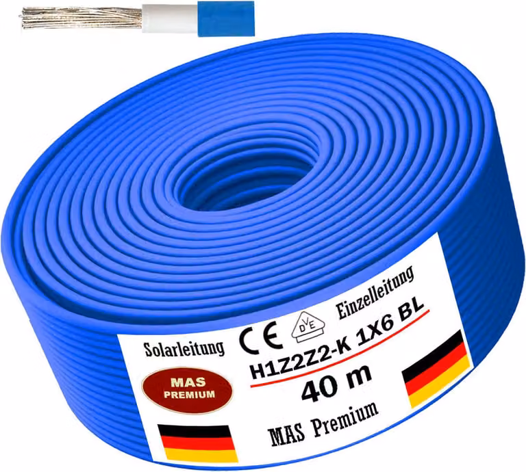 40m cavo solare cavo solare H1Z2Z2-K 6 mm² blu fotovoltaico senza alogeni